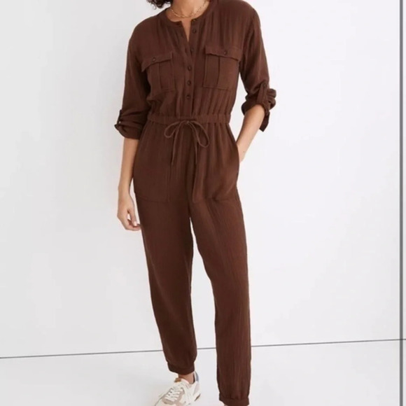 New Madewell Lightspun Tapered Leg Jumpsuit Hot Cocoa MC943 - Picture 1 of 10